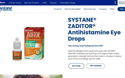 Krople do oczu Systane Zaditor z ketotifenem, skuteczne na **starazolin alergia** i swędzenie oczu, działają do 12 godzin.