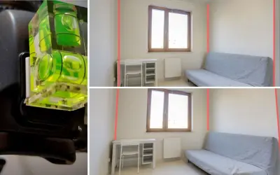 Poziomica na aparacie pomaga w kursie fotografii wnętrz. Pokazuje, jak uzyskać idealnie proste linie w kadrze.
