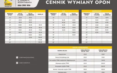 Cennik wymiany opon: osobówki, 4x4, dostawcze. Sprawdź, ile kosztuje wymiana opon na felgach stalowych i aluminiowych.