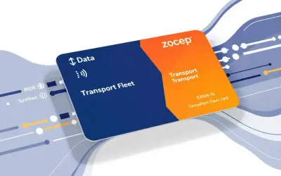 Carte de flotte "Transport Fleet" pour chronotachygraphe numérique, avec logo ZoceP et icônes de données.