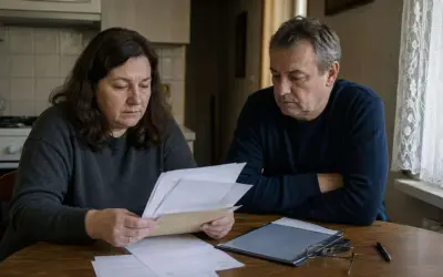 Para analizująca dokumenty, być może dotyczące odrzucenia spadku a opróżnienia mieszkania.
