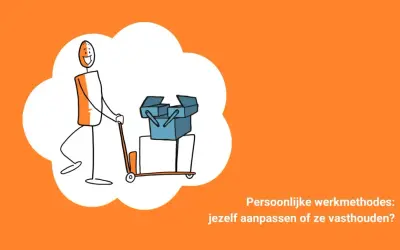 Een man duwt een steekwagen met dozen, wat de betekenis van conformeren kan illustreren: aanpassen of vasthouden aan je eigen werkwijze.