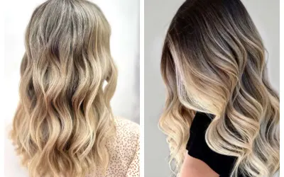 Mechas rubias y castañas se funden en ondas suaves, creando un efecto degradado natural y radiante.
