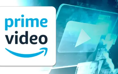 Prime Video Logo mit Play-Button und Collage aus Film- und Serienbildern. Viel Neues auf Prime!