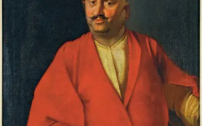 Portret mężczyzny w czerwonym żupanie i żółtej kamizelce. Czy to sarmata?