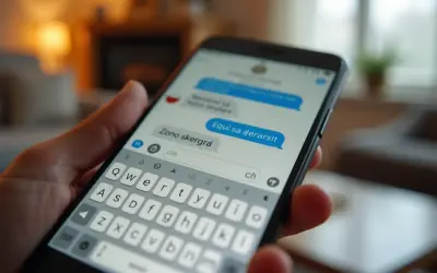 Jak ustawić polskie znaki w SMS? Na ekranie telefonu widać klawiaturę i okno wiadomości.