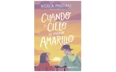 Portada de "Cuando el cielo se vuelva amarillo", un libro para adolescentes de 13 años, con dos jóvenes mirando un atardecer.