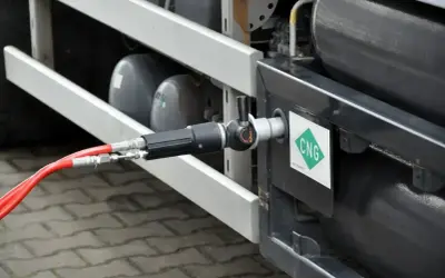 Tankowanie gazu CNG. Wąż podłączony do pojazdu z zielonym logo CNG. Gdzie tankować?