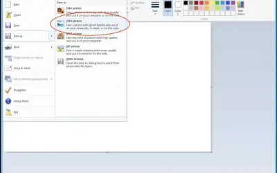 Jak zrobić screena na laptopie? W Paint wybierz "Plik", "Zapisz jako", a następnie "Obraz JPEG".