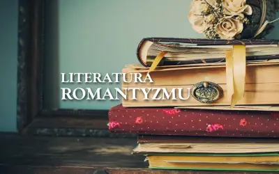 Stos starych książek, ozdobiony bukietem suszonych kwiatów, przywołuje ducha romantyzmu w sztuce.