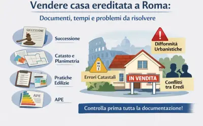 Vendere casa ereditata a Roma: successione, catasto, pratiche edilizie, APE, errori catastali, differenze urbanistiche, conflitti tra eredi. Costo accettazione eredità vendita immobile.