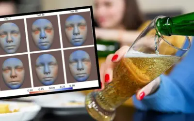 Grafika pokazuje wpływ nieświadomego picia alkoholu na początku ciąży na rozwój twarzy dziecka.