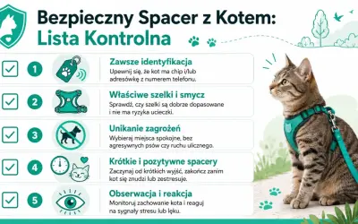 Jak nauczyć kota chodzić na smyczy: lista kontrolna. Kot w szelkach i na smyczy, gotowy na bezpieczny spacer.