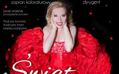 Katarzyna Dondajska, sopran koloraturowy, w olśniewającej czerwonej sukni, gotowa na magiczny wieczór.