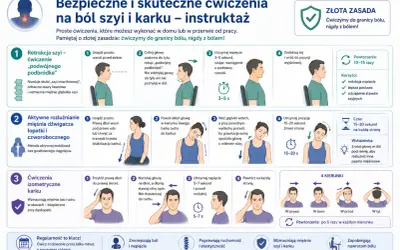 Ćwiczenia na ból szyi przy skręcaniu głowy: retrakcja, rozluźnianie mięśni, izometria. Pamiętaj: do granicy bólu, nigdy z bólem!