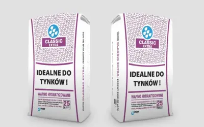 Dwie torby wapna budowlanego Classic Extra, idealnego do tynków. Produkt wapno hydratyzowane, 25 kg.
