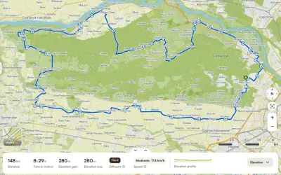 Trasy gravelowe Warszawa: malownicza pętla przez Kampinos, 148 km, trudność Hard.