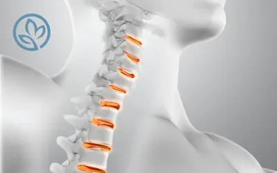 Dettaglio della curvatura cervicale con vertebre evidenziate in arancione.