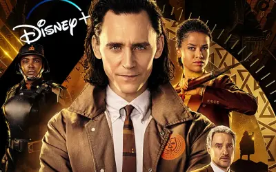 Die Hauptfiguren der Serie "Loki" von Disney+: Tom Hiddleston als Loki, Gugu Mbatha-Raw, Sophia Di Martino und Owen Wilson.