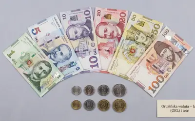 Gruzińskie lari i tetri, waluta używana w Kutaisi. Ceny w Gruzji są zróżnicowane, ale te banknoty i monety pomogą Ci w zakupach.