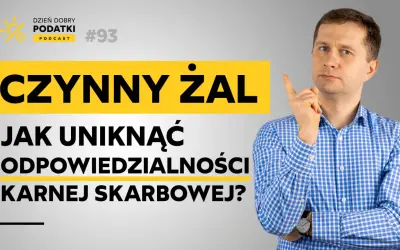 Czynny żal do urzędu skarbowego: jak uniknąć odpowiedzialności karnej skarbowej? Podcast #93. Mężczyzna wskazuje palcem.