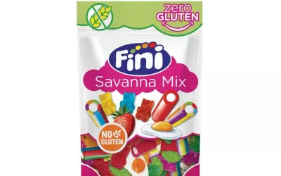 Bolsa de dulces Fini Savanna Mix, con ositos, fresas y huevos fritos. ¡Disfruta de estos deliciosos dulces celiacos sin gluten!
