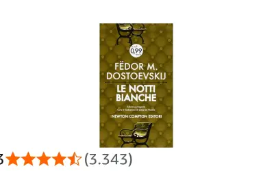 Copertina del libro "Le Notti Bianche" di Fëdor M. Dostoevskij, con un prezzo speciale e un'illustrazione di panchine.
