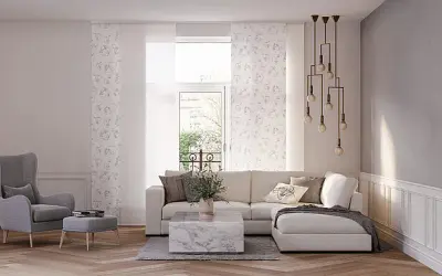 Wunderschöne Wohnzimmer Flächenvorhänge für Stil und Sichtschutz