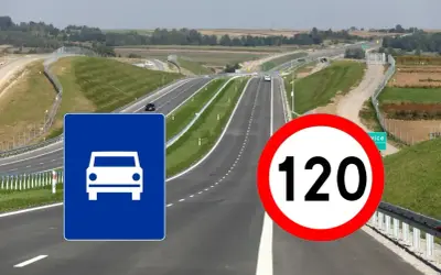 Droga ekspresowa z ograniczeniem prędkości do 120 km/h. Znak informuje o dopuszczalnej prędkości.