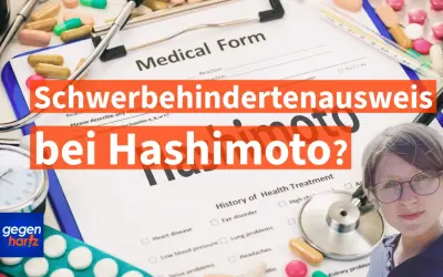 Schwerbehindertenausweis bei Hashimoto? Ein Arztformular, Medikamente und eine Frau mit Brille.