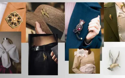 Eleganckie broszki i ozdoby podkreślające norweski styl ubioru.