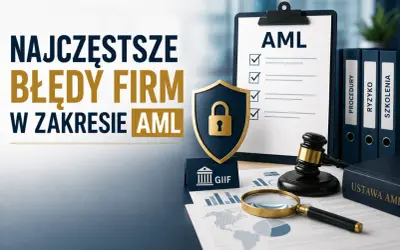 Najczęstsze błędy firm w zakresie AML. Tarcza z kłódką, dokumenty, lupa i młotek sędziowski symbolizują bezpieczeństwo i prawo.