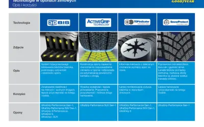 Ranking opon zimowych 2025: technologie Goodyear, ich opisy i korzyści. Zdjęcia bieżników i modele opon.