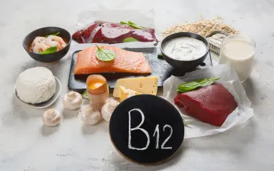 Produkty bogate w witaminę B12: wątróbka, łosoś, krewetki, wołowina, jajka, nabiał, ryby.