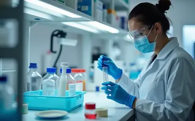 Naukowczyni w laboratorium bada próbówkę. Zastanawiasz się, ile kosztuje posiew moczu?