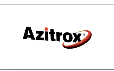 Logo Azitrox 500 z czerwoną kropką i owalem.
