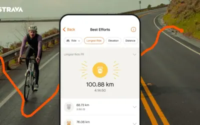 Aplikacja Strava pokazuje rekordowy przejazd rowerem: 100,88 km w 4:14:50. To dowód, że warto śledzić swoje osiągnięcia.