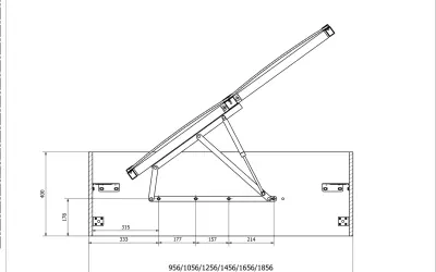 Schemat montażowy stelaża JOMO z wymiarami. Mechanizm podnoszenia łóżka.