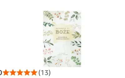 Dziennik wdzięczności z cytatami z Biblii, otoczony delikatnymi kwiatami i liśćmi.