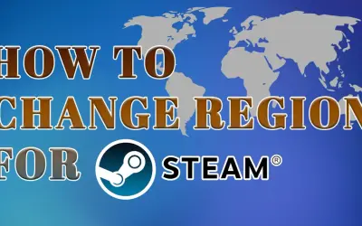Jak zmienić region na Steam? Grafika z mapą świata i logo Steam.