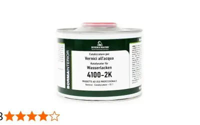 Barattolo di catalizzatore per vernici all'acqua Borma Wachs 4100-2K, per uso professionale. Il rapporto di miscelazione vernice: catalizzatore è 10:1.
