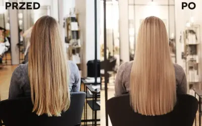 Przed i po tonowaniu włosów w domu: od naturalnego blondu do jednolitego, jasnego koloru.