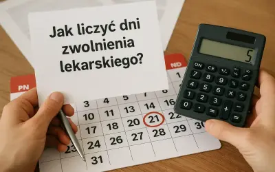 Kalkulator i kalendarz pomagają zrozumieć zasady liczenia dni zwolnienia lekarskiego, zgodnie z art. 92 kp.
