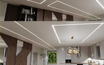 Nowoczesne wnętrze z taśmą LED na suficie. Zobacz, jak zamontować taśmę LED na suficie, by uzyskać efektowny design.