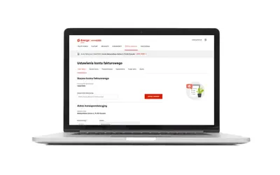 Ustawienia konta fakturowego w aplikacji Energa. Możliwość edycji nazwy konta i adresu korespondencyjnego.