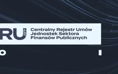 Centralny Rejestr Umów Jednostek Sektora Finansów Publicznych (CRU) działa od 2017 roku. Logo CRU JSFP.