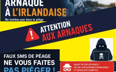 Attention aux arnaques ! Ne tombez pas dans le piège des faux SMS de péage. L'objectif des escrocs est de voler vos données bancaires. Tentative d'escroquerie code pénal.