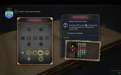Gracz na poziomie 14 w Hogwarts Legacy przegląda drzewko talentów. Po prawej stronie widnieje informacja o nowym zestawie zaklęć.