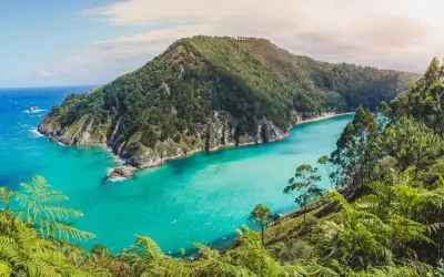 Bahía de aguas turquesas y vegetación exuberante, un rincón secreto con cosas escondidas que ver en Cantabria.