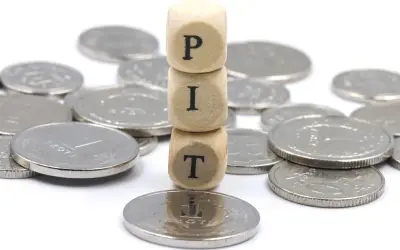 Drewniane klocki z literami "PIT" na stosie monet. Działalność nierejestrowana jaki PIT?
